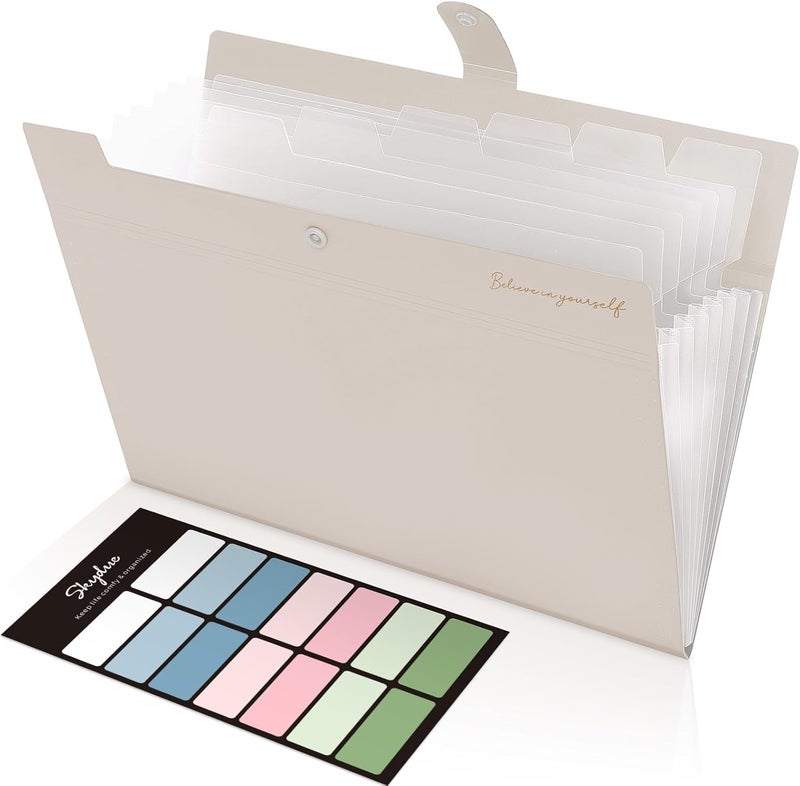 Skydue Expanding File Organizer with 8 Pockets, Accordion File Folders with Labels, Portable Document Paper Bill Receipt Organizer, Home College School Office Supplies, Letter Size,MilkTeaBrow - Image 1